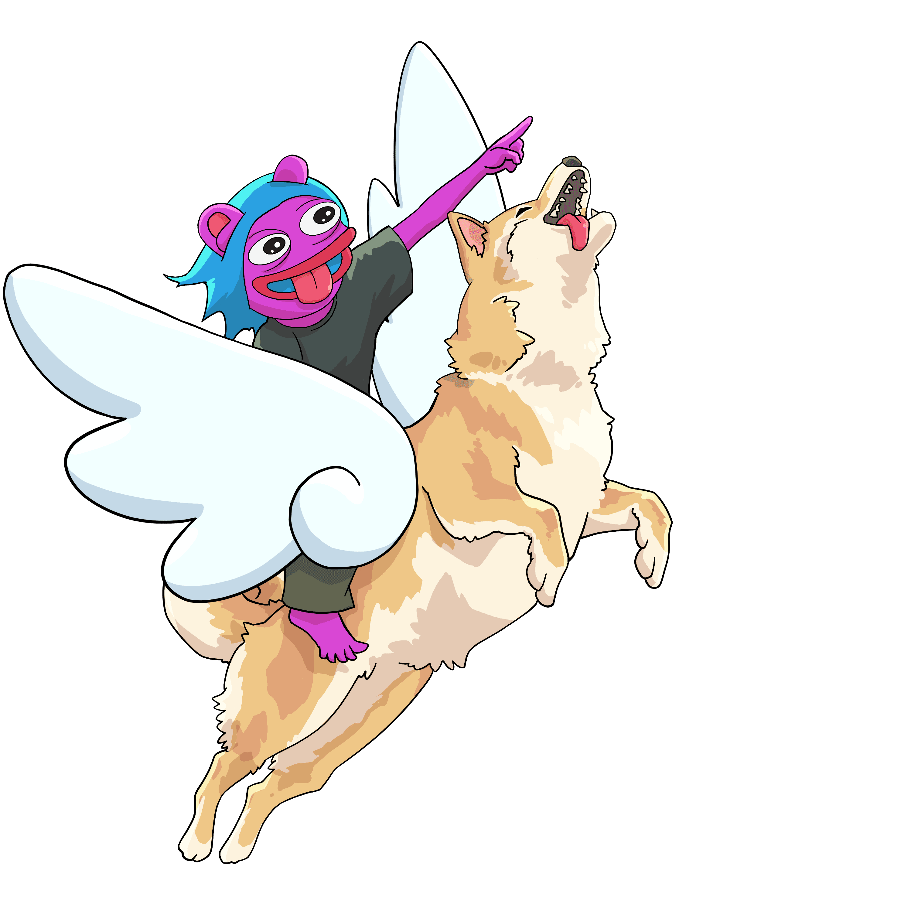 illustration of a coin shaped character walking between clouds