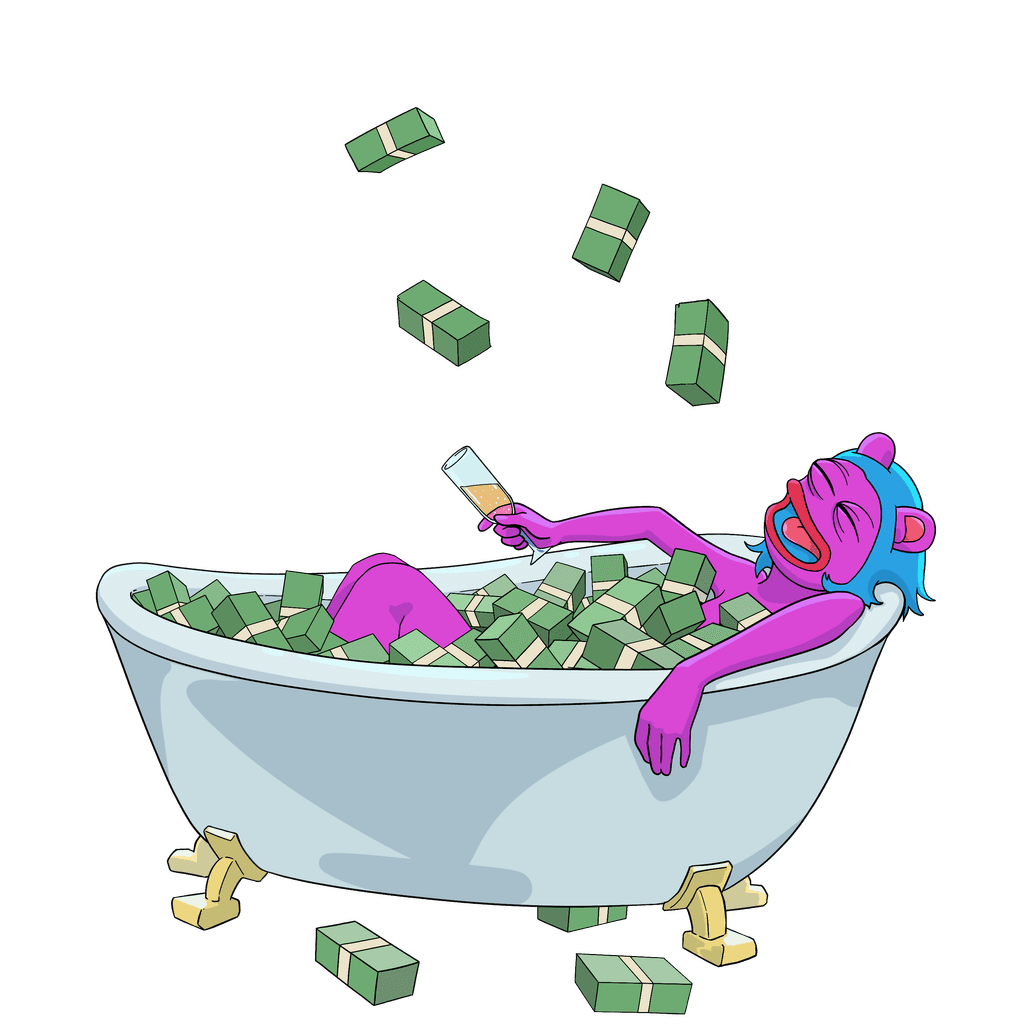 illustration of a safe shaped character counting dollar bills